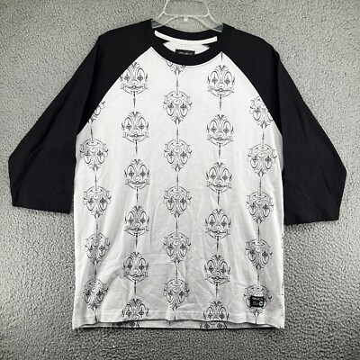 RVCA Mister Cartoon Shirt Mens Size White Black Medium Graphic Print 3/4 Sleeve