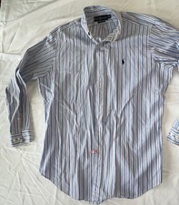 Ralph Lauren Large Button Down Dress Shirt Men's 16 32/33 Blue Red Stripes Pony