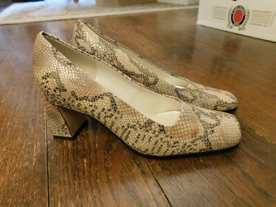 Hillard & Hanson Classy Leather Pumps Dress 3" Heels Snake Beige Brown EUC  sz 7 | eBay