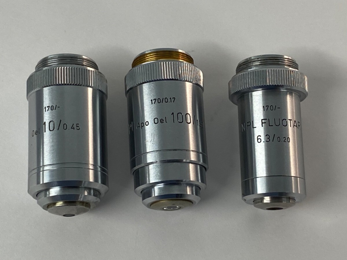 LOT OF 3 LEITZ LENS OBJECTIVE (OEL 10/0.45 170/-) (PL APO OEL 100 