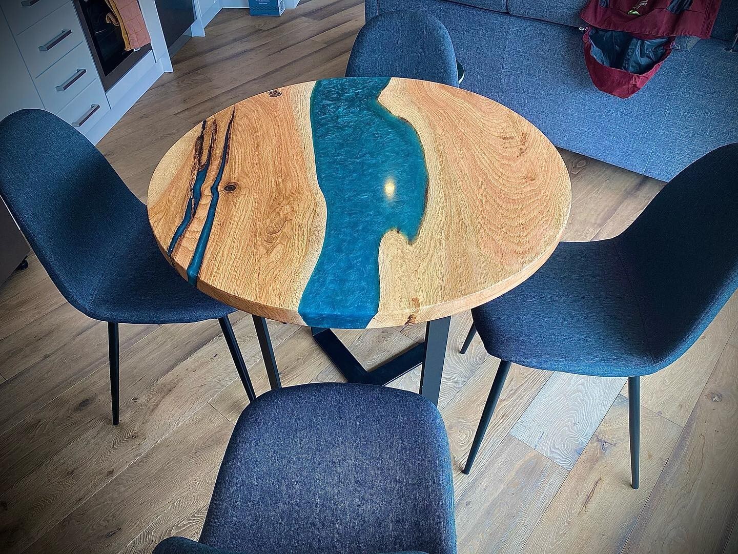 24"x24" Blue Resin River Epoxy Table Top handmade Wooden Art Furniture For Gifts