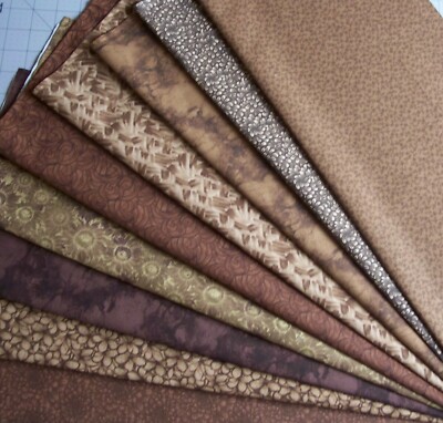 9 Browns Fat Quarters Bundle Tonal tone on tone Fabric Precut