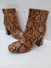 NEW Snakeskin Pattern Ankle Boots Size UK 6 (39) Side Zip 3.5" Block Heel Boohoo