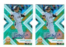 2018 PANINI ELITE EXTRA ED GREEN DIE CUT RC AUTO #5 (2 CARDS) - CARLOS CORTES