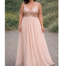 White by Vera Wang Blush Lace Chiffon Maxi Dress Formal Wedding Size 18