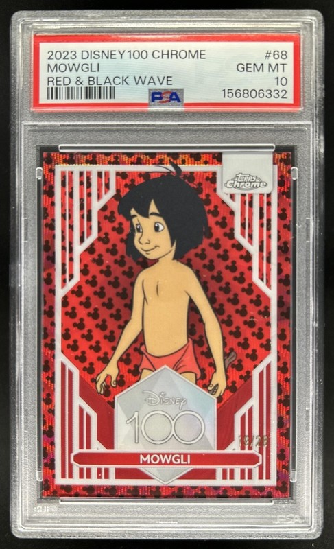 2023 Topps Chrome Disney 100 Mowgli Red and Black Wave Refractor #/28 PSA 10