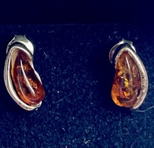 925 Sliver Baltic Amber Stud Earrings With Gift Box Vintage Jewellery