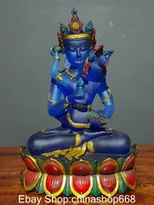 10" Old Chinese Colored Glaze Painted Carving Happy Devas Buddha Statue