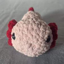 Handmade Crocheted Axolotl Small Plush Stuffed Animal Pink with Red Accents