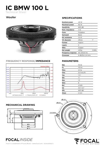 Système Coaxial Focal 2 Voies pour BMW X1 E84 4 in 4 Ohm 40 W - Photo 5/5