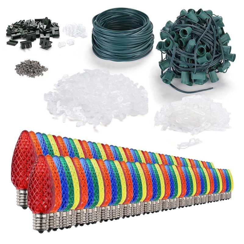 DELight 100FT C9 Christmas Lights String Light w/ 100 Clips Roofline Outdoor