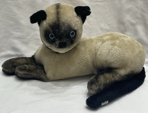 Dakin Siamese Cat Stuffed Plush Animal Laying Down With Collar Blue Eyes VTG 13”