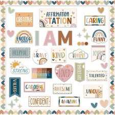 BOHO Affirmation Station Bulletin Board Set Motivational Posters for Colorful