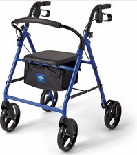 Medline Standard Steel Folding Rollator Walker - 8" wheels, Blue MDS86850EBS8 