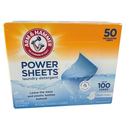 Arm & Hammer Power Sheets Laundry Detergent Fresh Linen 50ct NEW Travel Friendly