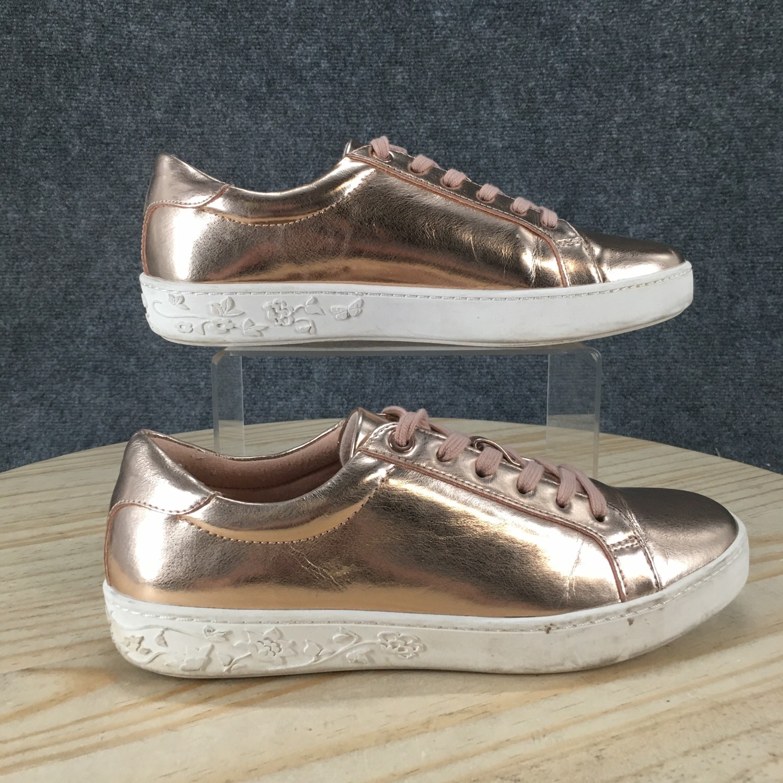 Rose Gold Leather Lace Up Metallic Low Top