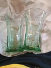 Set of 2 Vintage Coke Green Embossed Coca Cola Flare Top 16 Oz. Glasses
