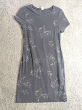 Old Navy T Shirt Dress Womens S Gray Floral Knit Casual Short Sleeve Stretch