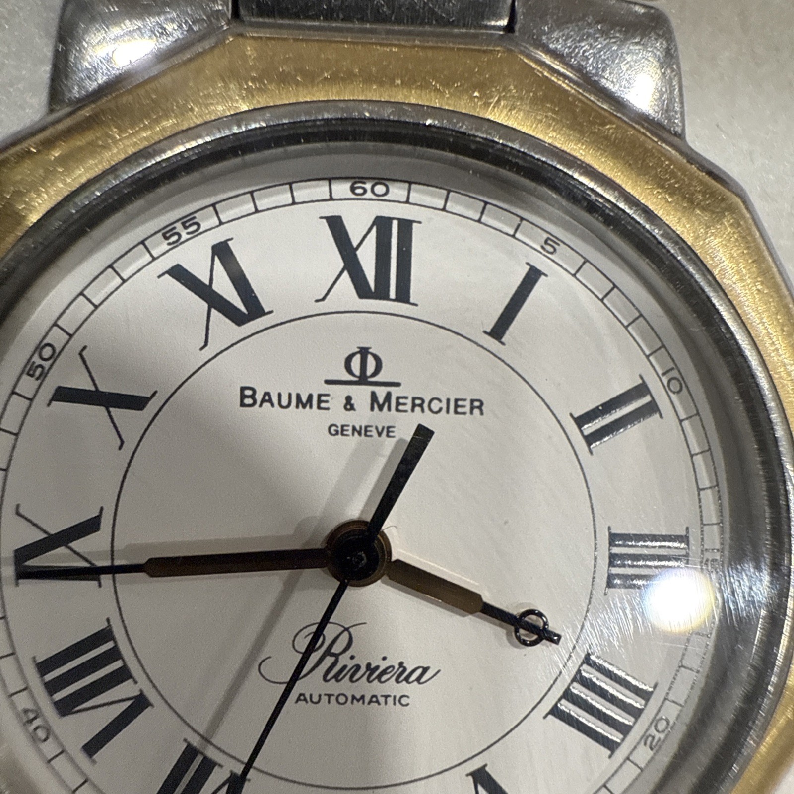 Baume Mercier Riviera AUTOMATIC 34mm White Dial Two GOLD STEAL Tone Swiss WATCH image 3
