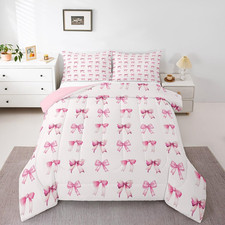 Kawaii Pink Bow Comforter Set Twin Size Cute Bedding for Kids and Teens