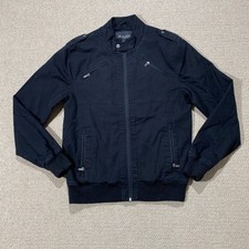 Guess Bomber Jacket Mens Small 36 Slim Fit Black Denim Racing Collar USA