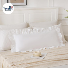 14X36 Inches off White Ruffled Lumbar Pillow Cover 1 Piece, Pure Washed Cotton S