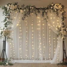10x10ft White Tulle Backdrop Curtain with Lights String Sheer Drapes for Wedd...