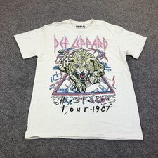 Def Leppard Shirt Mens Medium White Hysteria Tour 1987 Graphic Tee Tagless Rock