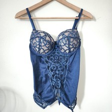 Fredericks Of Hollywood Blue Medium Corset Lace Sheer Padded Underwire