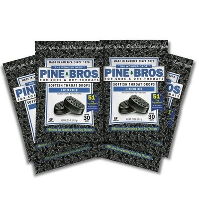 Pine Bros. Gummy Sore Throat Softish Drops 30 Count (approx) (6 Bags, Licorice)