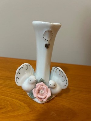 vintage double white birdd porcelain bud vase