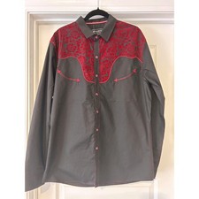 OUTLANDER CRAFT FLOW Western Cowboy Shirt Black Red Velvet Floral Embroidered XL