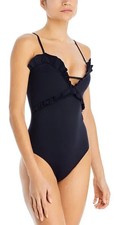 EVARAE Madison Ruffled-Trim One Piece Swimsuit Black UK 6/8/10/12- Tag