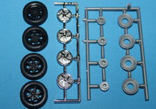 PONTIAC FIERO parts WHEELS and TIRES from 1/25 scale model kit MPC #6309 80s vtg