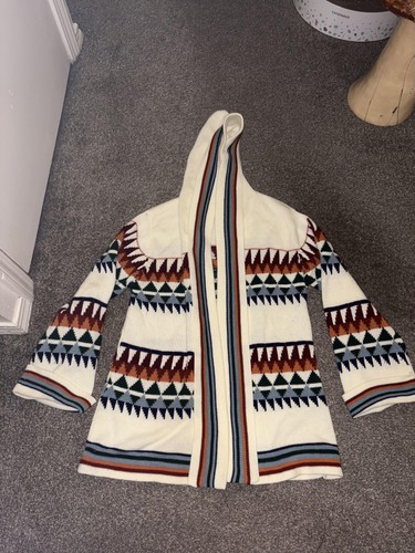 Vintage Queens Way To Fashion Sweater Womens Medium Hooded Aztec Cardigan 80s