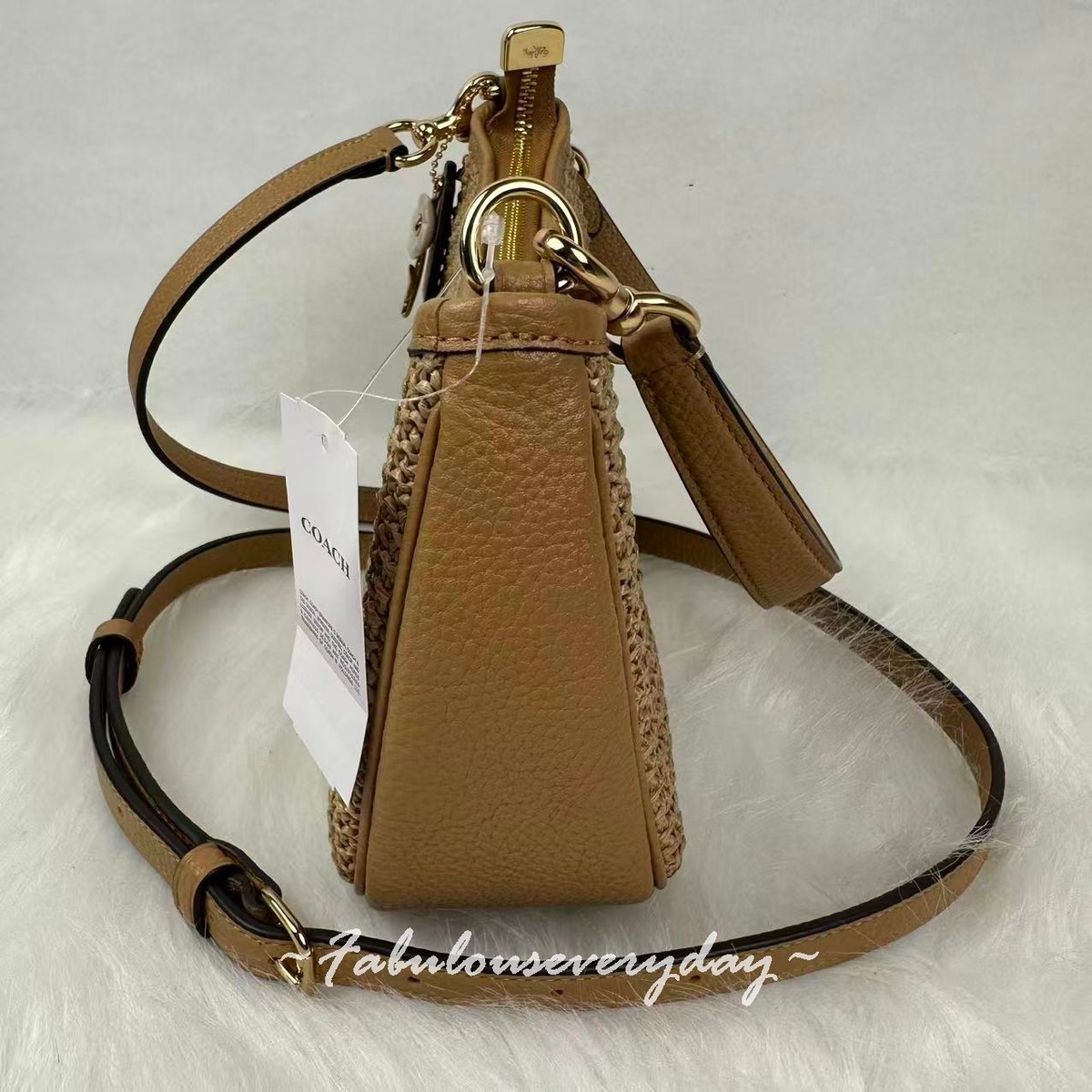 Coach Teri Shoulder Bag Crossbody With Charm Straw/Gold/Toast
