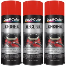 Duplicolor DE1607 (3-Pack), Engine Enamel Paint, Chevy Orange-Red, 12 oz Aerosol