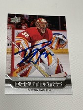 Dustin Wolf Signed Card Upper Deck UD Debut Dates JSA COA IP Auto Calgary Flames