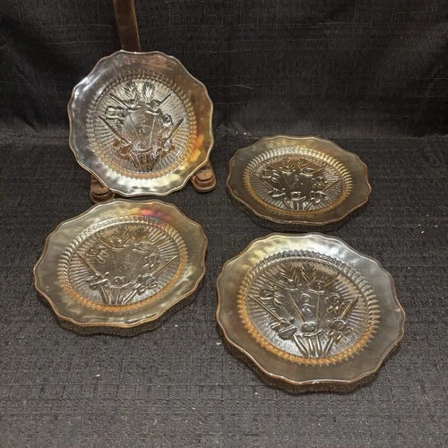 Jeanette Glass Iris Herringbone Carnival Glass 5 1/2" Plate Set If 4 (26)