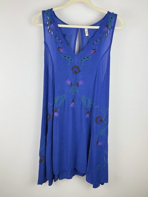 Intimately Free People Adelaide Festival Slip Dress L Coverup Embroidered Blue