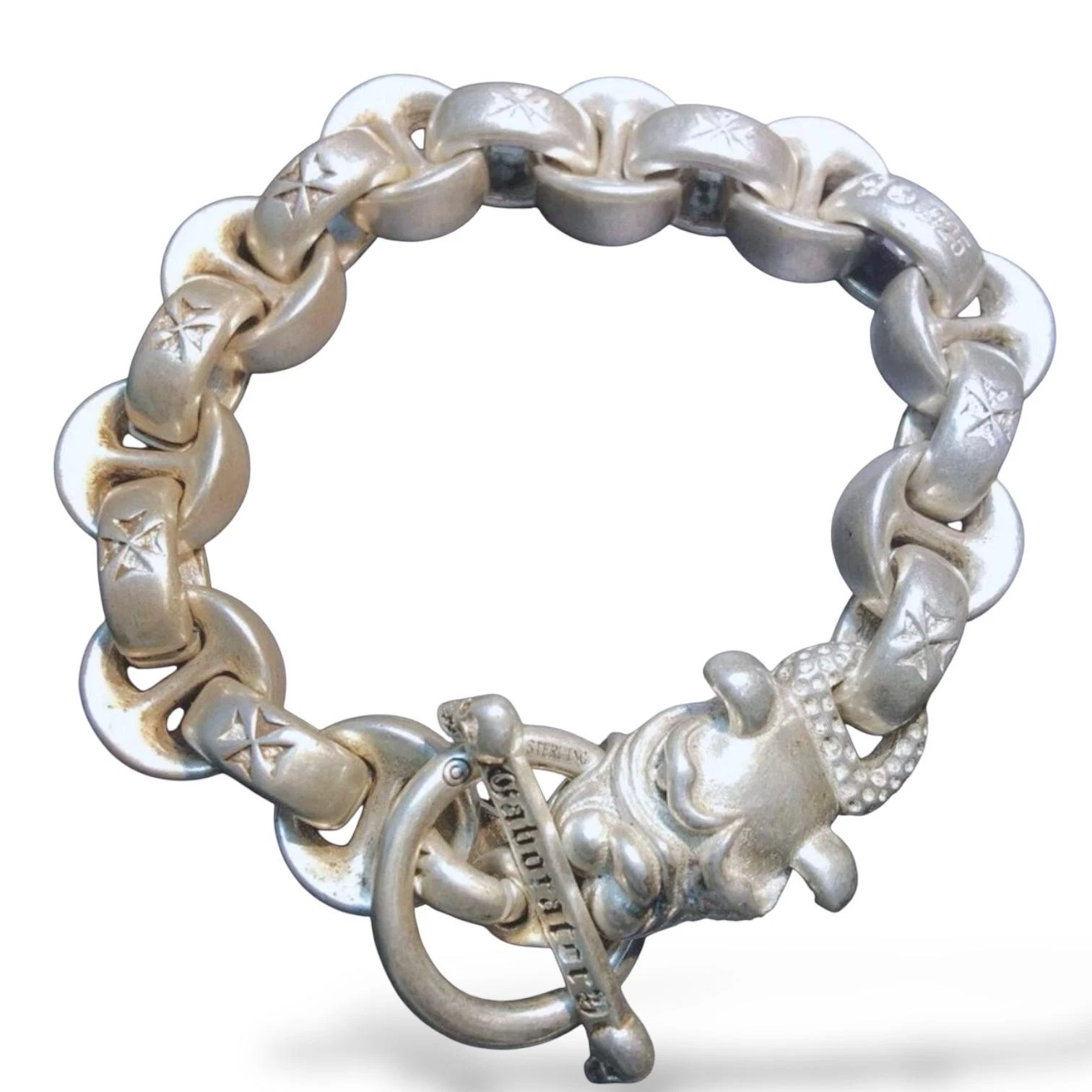 CHROME HEARTS Bracciale catena argento sterling spesso stile biker pesante e cuori cromati