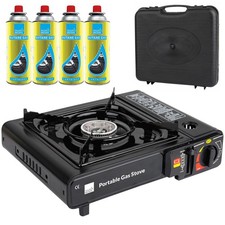 Portable Gas Stove Cooker Burner Camping Garden & 4 Butane Gas Canister Refills