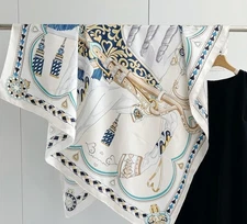 100% mulberry Pure Twill Silk Scarf Bandanna Horse Square Shawl Large Wrap 53"