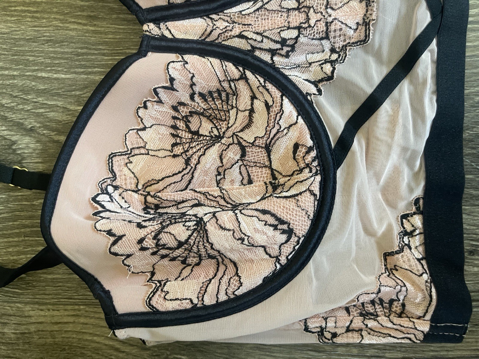 Auden Ice Rose Small Intimates Bustier Corset Bra Pink Black Floral Lace Size M