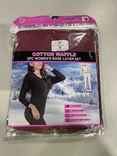 COMFORT-U COTTON WAFFLE 2PC WOMEN'S BASE LAYER SET - SIZE: WOMEN M - RED