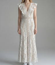 Tadashi Shoji Dress 0 White Lace Maxi Panel Illusion Formal Gown Bridal Wedding