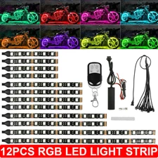 12Pcs Motorcycle RGB 120LED Waterproof Under Glow Lights Strip Neon Kit + Remote