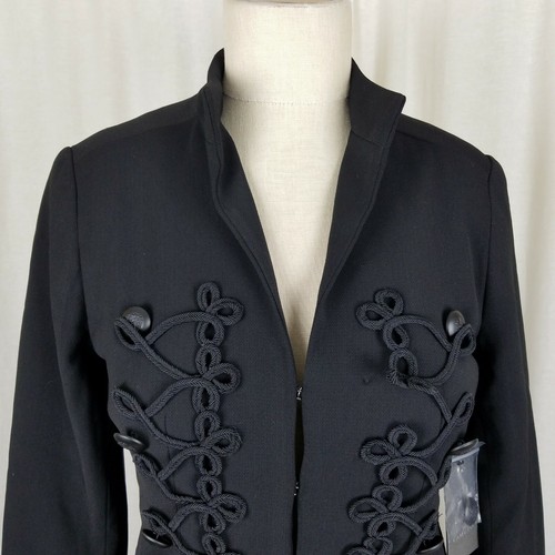 Vince Camuto Black Braided Soutach Gothic Steampunk Military Jacket Womens 0 NWT - Picture 3 of 8