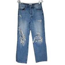 Cello Women's Relaxed Straight Jeans Size 7 Destressed Blue Denim 29x30