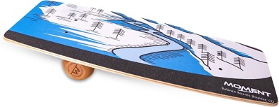 Moment Balance Boards Trainer Wooden Wobble Board w/ Roller, HDPE Rails, 300 LBS